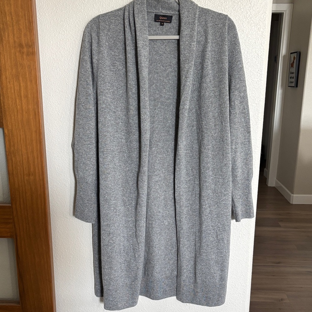 Quince Women's Open-Front Long Gray Cardigan